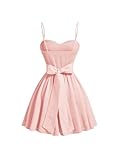 GORGLITTER Women's Bow Tie Back A Line Swing Short Cami Dress Flared Flowy Smocked Cocktail Sundress Pink Large