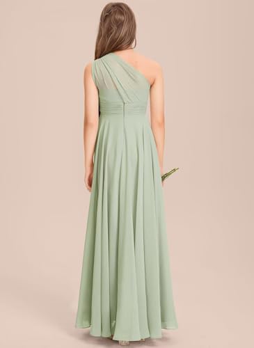dideyttawl Junior Bridesmaid Dresses Chiffon A-Line Long Flower Girls Dress One Shoulder Pleated Gown for 4-16 25022
