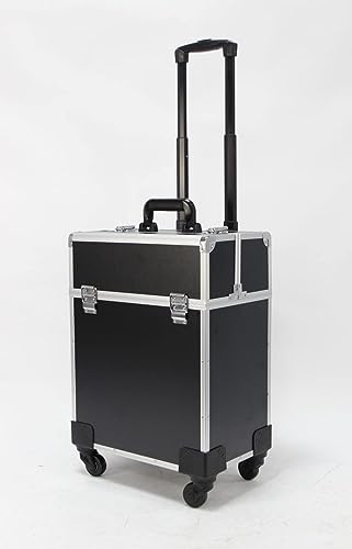 Image of Adson Multifunctional Professional Beauty Makeup Artist Rolling Cosmetic Aluminium Vanity Trolley Beauty Train case Makeup Cosmetic Trolley Hairstylist Travel Organizer (Carbon channal Diamond Black)