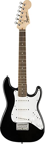 Image of Fender Squier 3 /4 Size Kids Mini Strat Electric Guitar Learn-to-Play Bundle w / Amp, Cable, Tuner, Strap, Picks, Fender Play Online Lessons, and Austin Bazaar Instructional DVD - Black