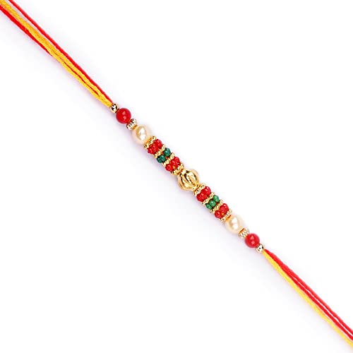 Ghasitaram Gifts Rakhi Gifts/ Rakhi Sweets - Boat Basket with Soan Papdi and Almonds Pouch with 2 Pearl Beads Rakhis