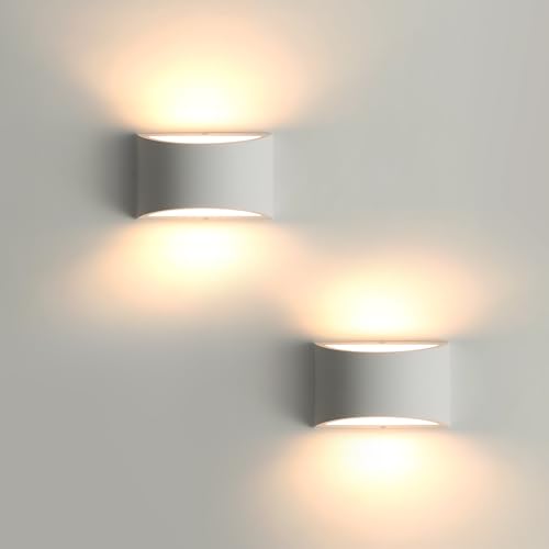 Pheashine Indoor Wall Lights 2 Pack, 7W Warm White LED Modern Plaster Wall Lights, Decorative Up and Down Wall Lamp Sconce for Living Room, Bedroom, Corridor, Stairs, Pathway (G9 LED Bulb Include)