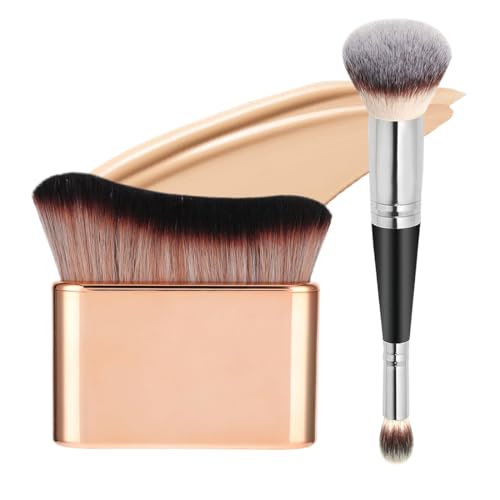OUDQFCJ 1 brosse corporelle multifonctionnelle et 1 pinceau double face pour fond de teint, grande brosse pour maquillage corporel, autobronzant, blush (Or rose)