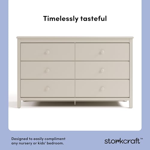 Image of Storkcraft Alpine 6-Drawer Double Dresser - GREENGUARD Gold Certified Nursery Essential, Kids Storage Chest, Bedroom Organizer, Modern Dresser, Easy to Match (Frosted Oat)