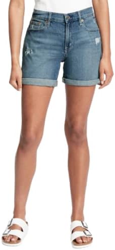 Mid Rise Distressed Denim Shorts 