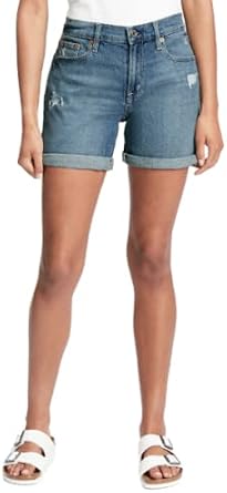 Mid Rise Distressed Denim Shorts 