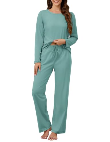 Image of KCW Womens Pajamas Sets 100% Cotton 2 Piece Lounge Set Long Sleeve Tops and Pants Soft Pjs Sleepwear with Pockets
