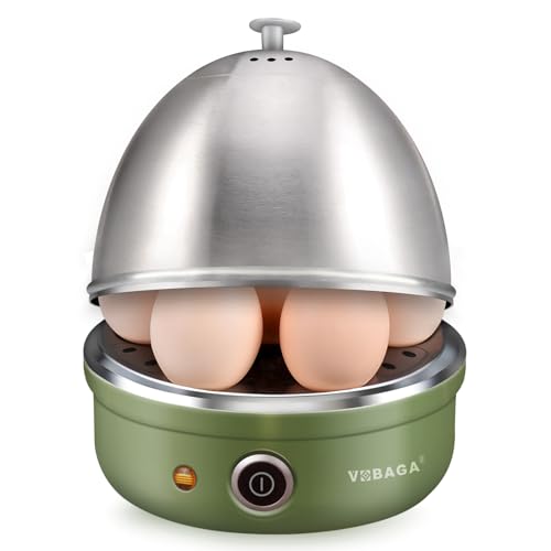 VOBAGA Electric Egg Cooker with Auto Shut-Off Stainless Steel Rack Tray Basket For Soft, Medium, Hard-Boiled Eggs, Poached, Custard & More, 7 Capacity, Retro Green
