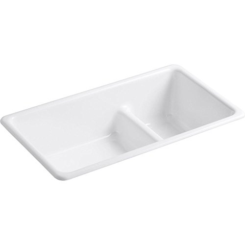 KOHLER K-6625-0 Iron/Tones Smart Divide Self-Rimming or Undercounter Kitchen Sink,