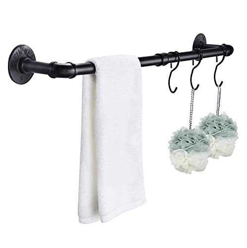 Barre porte-serviettes en forme de tuyau industriel avec 3 crochets - Noir - Accessoire de salle de bain rustique Cover