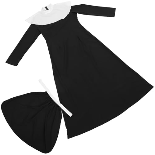 Operitacx Disfraz de Monja para Mujer Adulta en Talla Grande, Cómodo y Ligero, Hecho de Spandex Negro, Adecuado para Halloween y Fiestas de Disfraces
