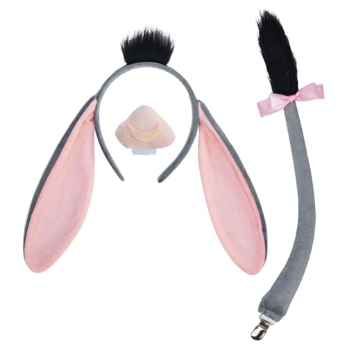 Coinmor Donkey Cosplay Costume Accessories Adult Donkey Tail Ears Nose Suit Halloween Outfit Props Set 3Pcs (Grey, One size)