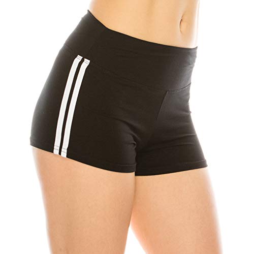 Image of ALWAYS Women's High Waist Spandex Athletic Shorts - Side Stripe Soft Stretch Biker Running Yoga Gym Workout Anti-Chafe Under Dress Layering Short Black White L