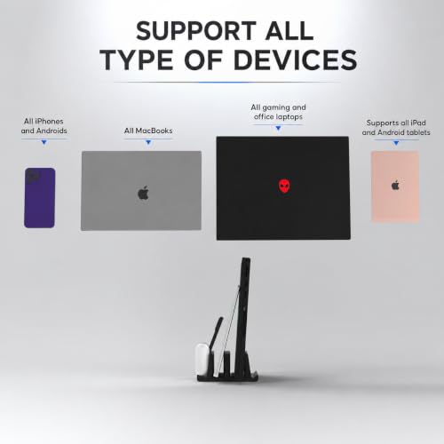 Image of 2-Slot Vertical Laptop Holder with Scratch-Proof Cushioning - Heavy-Duty Multi-Device Holder for All Macbooks and Gaming Laptops, Tablets, mobiles and Keyboards (Plastic Matte Black Finish)
