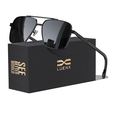 Image of LUENX Polarized Square Aviator Sunglasses for Men,Trendy Retro Oversized Rectangular Frame UV400 Protection