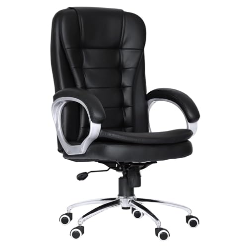 Image of Black Leatherette Office Chair | Ergonomic Executive Chair for Office & Home | High Back Executive Office Chair Home Study Reception Library Chair with arm Rest and Cushioned Seat (Chair)