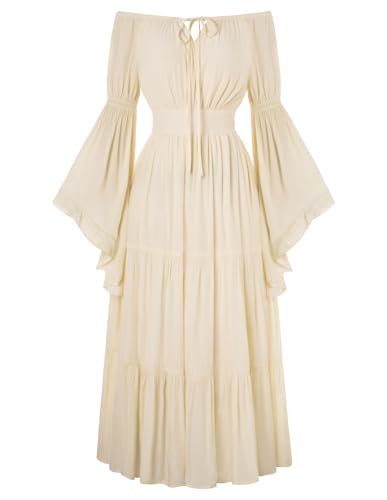 SCARLET DARKNESS Damen Ren Faire Cottagecore Dress Korsett Gesmokt Fairycore Langekleid Aprikose XL