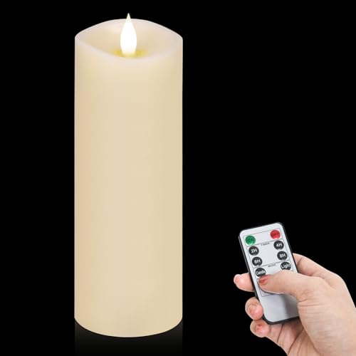 Image of 1PCS, 3 x 8 inches Flameless Candle with Remote Control, 3D Flickering Wick, Real Wax, Battery Candles,with Timer,Battery Powered Candles,for Holiday Home Decor,Ivory