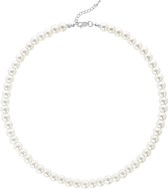 Glass Pearl Necklace for Men 8mm Offf White Mens Pearl Choker Necklace Trendy Jewelry Gifts for Men Women-image-27
