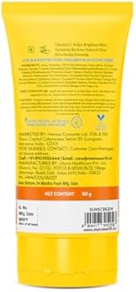 Mamaearth Vitamin C Daily Glow Sunscreen with Vitamin C & Turmeric | For Sun Protection, Tan Protection & Glow | SPF 50 & PA++++ Protection | No White Cast | Lightweight & Non-Sticky | Brightens Skin | In-Vivo Tested | For All Skin Types | 50 g