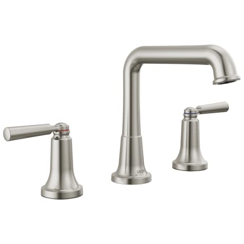 Delta Saylor Brushed Nickel Bathroom Faucet 3 Hole, 8 Inch Widespread Bathroom Sink Faucet for Vanity, Metal Push-Pop Drain Assembly, Stainless 3536-SSMPU-DST