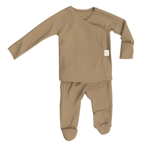 Image of Bonsie Skin to Skin Babywear Footie - Brown Baby Footed Bodysuit - Mocha (Newborn)