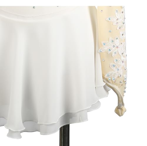 Vestido profissional de patinação artística branco bordado com manga longa floral feito à mão vestid