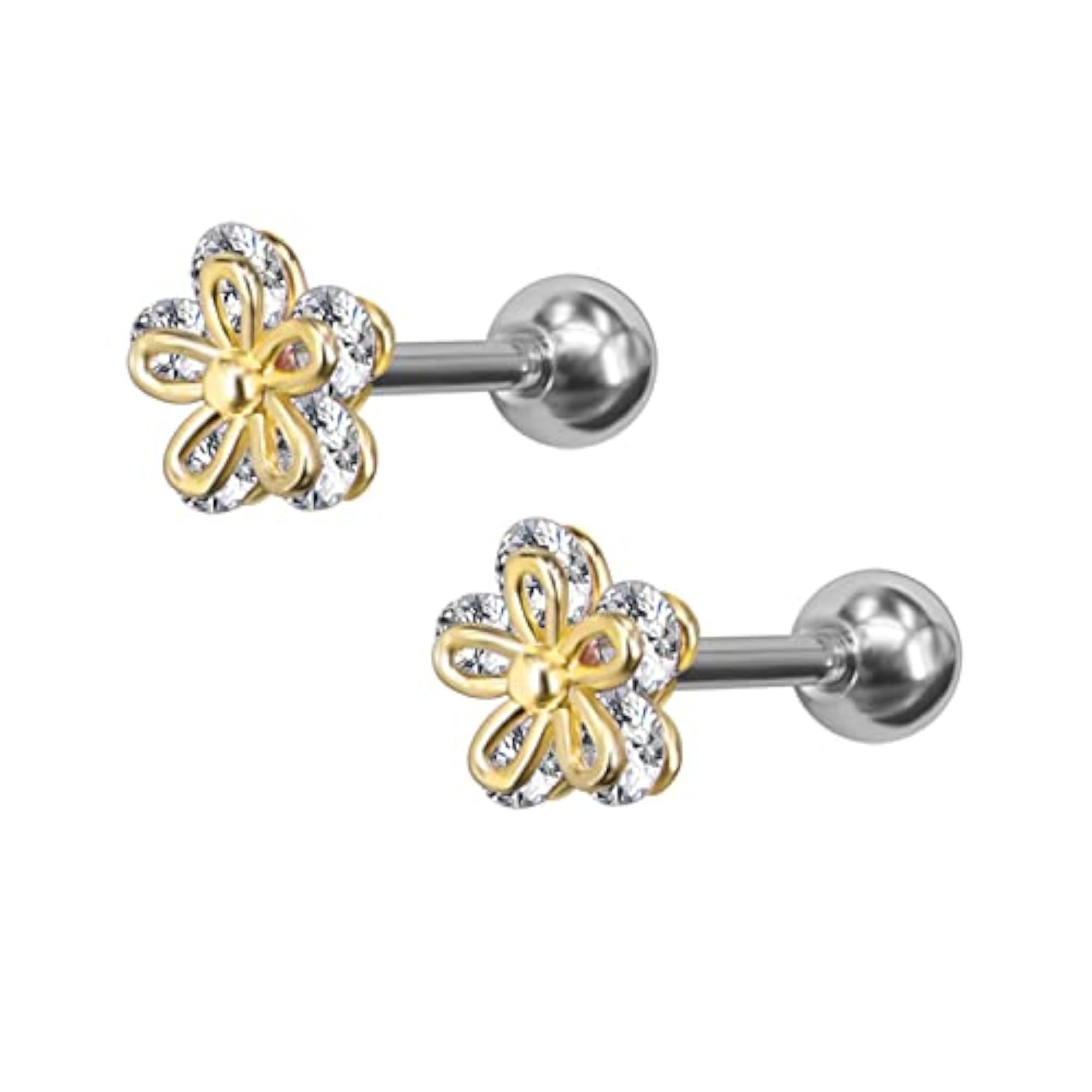 Women's Stainless Steel Flower Crystal Stud Earrings