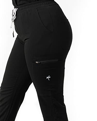 Image of Mim Jogger Scrub Pants for Women, Skinny Leg Joggers, Burgundy, Black, Navy Blue, Green