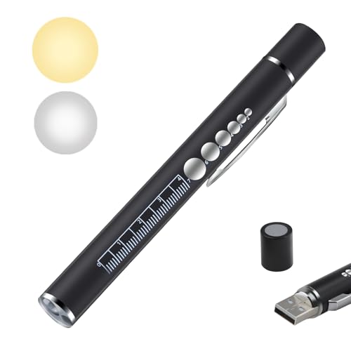 Penriter Linterna de Bolígrafo Diagnóstico con 2 Fuentes de Luz, LED Luz Médica Recargable, USB Bolígrafo de Luz, con Clip de Bolsillo para médicos, estudiantes, enfermeras
