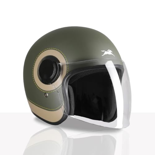 Image of TVS Silk Route Helmet for Men & Women | Vintage Open Face Helmet with Clear Visor | ISI & DOT Certified | ABS Shell | EPS Liner | Retro Stylish for City & Highway Riding