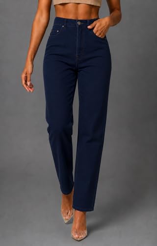 Image of Women's High Waist Mom Fit Jeans | Stretch Denim | Tapered Ankle Length Casual Jeans
