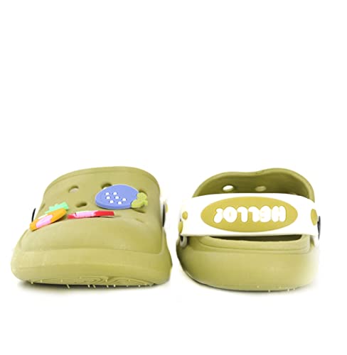 Image of Yellow Bee Rubber Fruits Applique Clogs for Girls, Green
