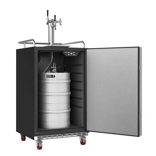 Image of EdgeStar KC7000TRIP 24 Inch Wide Triple Tap Kegerator for Full Size Kegs with Electronic Control Panel - Black Stainless Steel