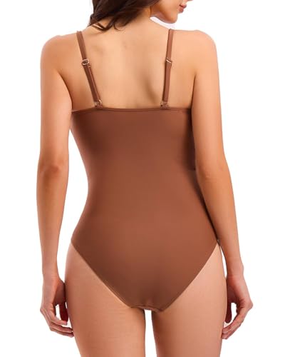 Women's One Piece Swimsuit Slimming Tummy Control Bathing Suit High Waist High Cut Ruched V Neck Vintage Swimwear2