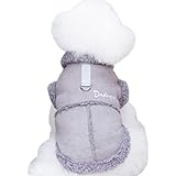 ICOUCHI ふわふわ ダウンベスト風ジャケット 犬洋服 冬用 ドッグウェア パーカー 裏ボア 小中型犬 防寒 コート 可愛い 保温 ワンちゃん アウター お出かけ 散歩 (S, グレー)