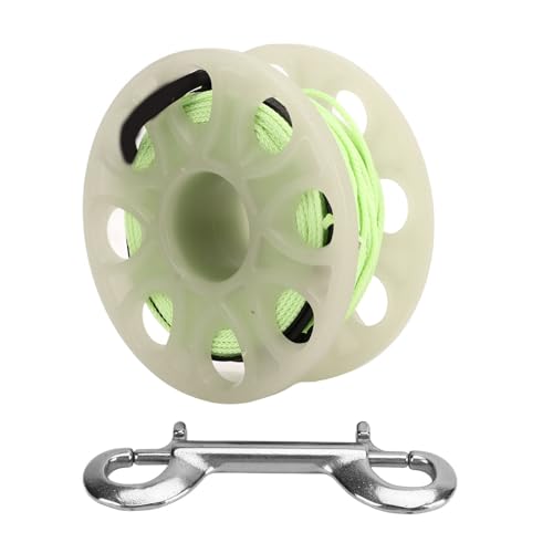 Diving Reel 30m, Fluorescent Green Diving Finger Spool Reel with Sturdy Brass Double Ended Hook Ideal for Gap Reels or Short Distance Explorations