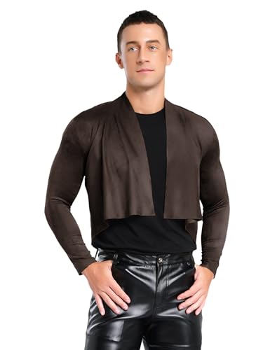 YiZYiF Men's Long Sleeve Crop Open Front Cardigan Western Style Clubwear for Rave & Party