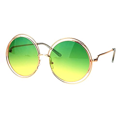 JuicyOrange Womens Oversized Sunglasses Rose Gold Metal Wire Round Frame Ombre Color Lens