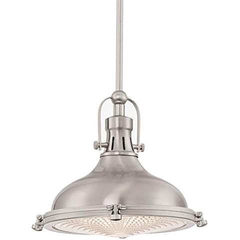 Kira Home Beacon 11" Industrial Farmhouse Pendant Light with Round Fresnel Glass Lens, Adjustable Hanging Height, Brushed Nickel Finish Cover