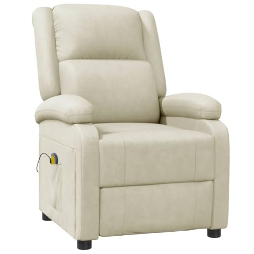 vidaXL Sillón de masaje de cuero sintético crema