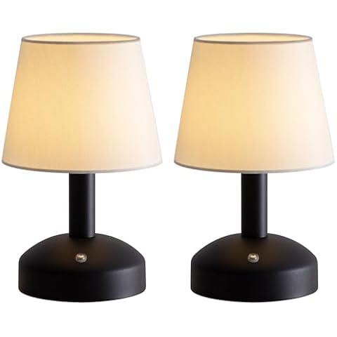 KDG Modern Cordless Small Table Lamp Set of 2, Portable LED Fabric Shade Desk Lamps, 5000mAh Rechargeable Battery Operated Lighting for Bedroom, Bedside, Bar, Living Room, Dining Room (Black) Cover
