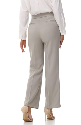 Soojun Women's Flat Front Wide Leg Pants Business Casual Trousers Office3