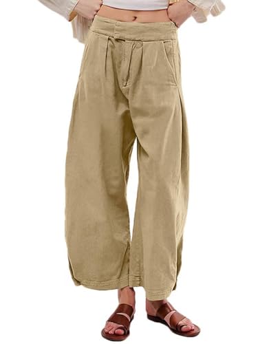 CHARTOU Women's Baggy Barrel Pant Wide Leg Horseshoe Ankle Jeans Mid Rise Harem Y2K Denim Pants with Pockets