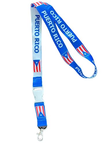 Lunch Money Double Sided Reversible White and Blue Puerto Rico Flag Lanyard with Detachable Buckle and Clip