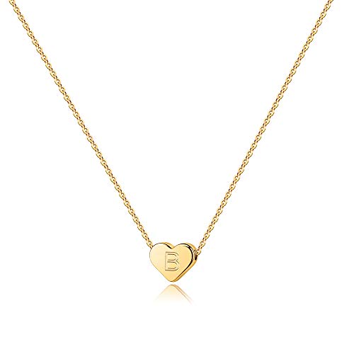 Turandoss Gold Initial B Necklace for Girls - 14K Gold Filled Heart Initial