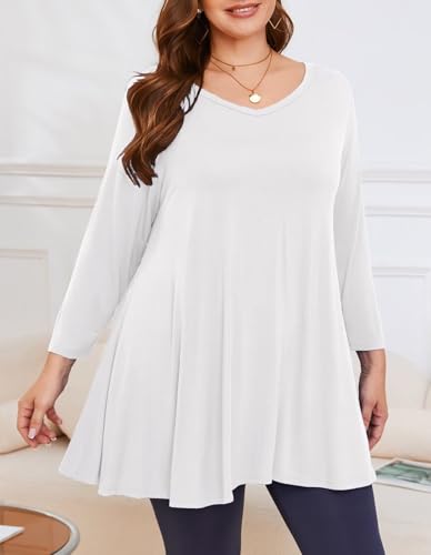 Image of LARACE Tunics 3 /4 Sleeve Plus Size Tops for Women V Neck Loose Fit Flowy Clothing for Leggings