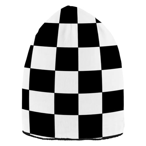 Gorros de invierno a cuadros blancos y negros para mujer, vintage para (prop1), Tela escocesa en blanco y negro, talla única