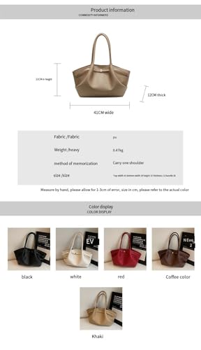 Large Capacity Pleated One-Shoulder Underarm Bag, Pebbled Pattern Tote Bag (Black,41 * 12 * 21CM)2