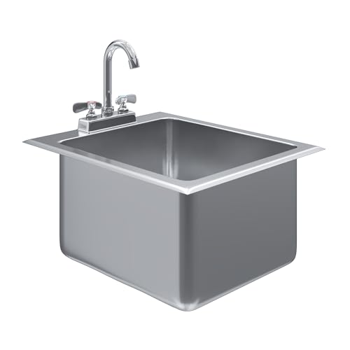 Image of Stainless Steel 1 Compartment Drop-In Sink. Bowl 14 in. x 16 in. x 10 in. With Faucet